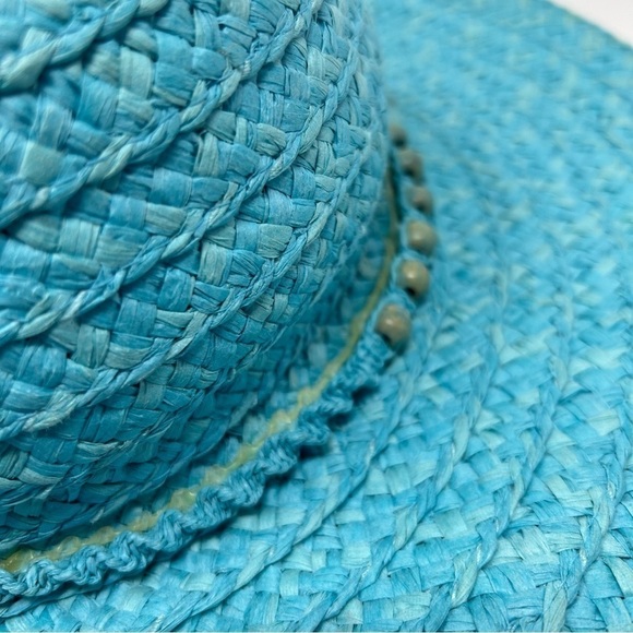 Vintage Light Sky Blue Sun Hat with Genuine Shell Design Summer Vacation Beach - Picture 14 of 15